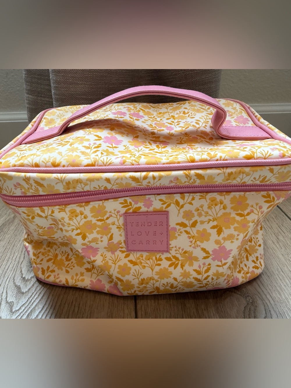 Tender Love and Carry Pink & Yellow Floral Cosmetic Bag